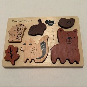 Wee Gallery Woodland Animals Wooden Montessori Puzzle - Natural & Brown